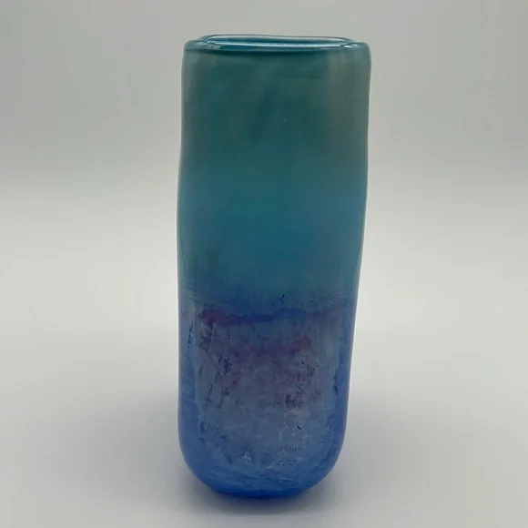 Vintage Multi-Tone Blue and Pink Pearlized Glazed Glass Vase​ - Picture 3 of 9